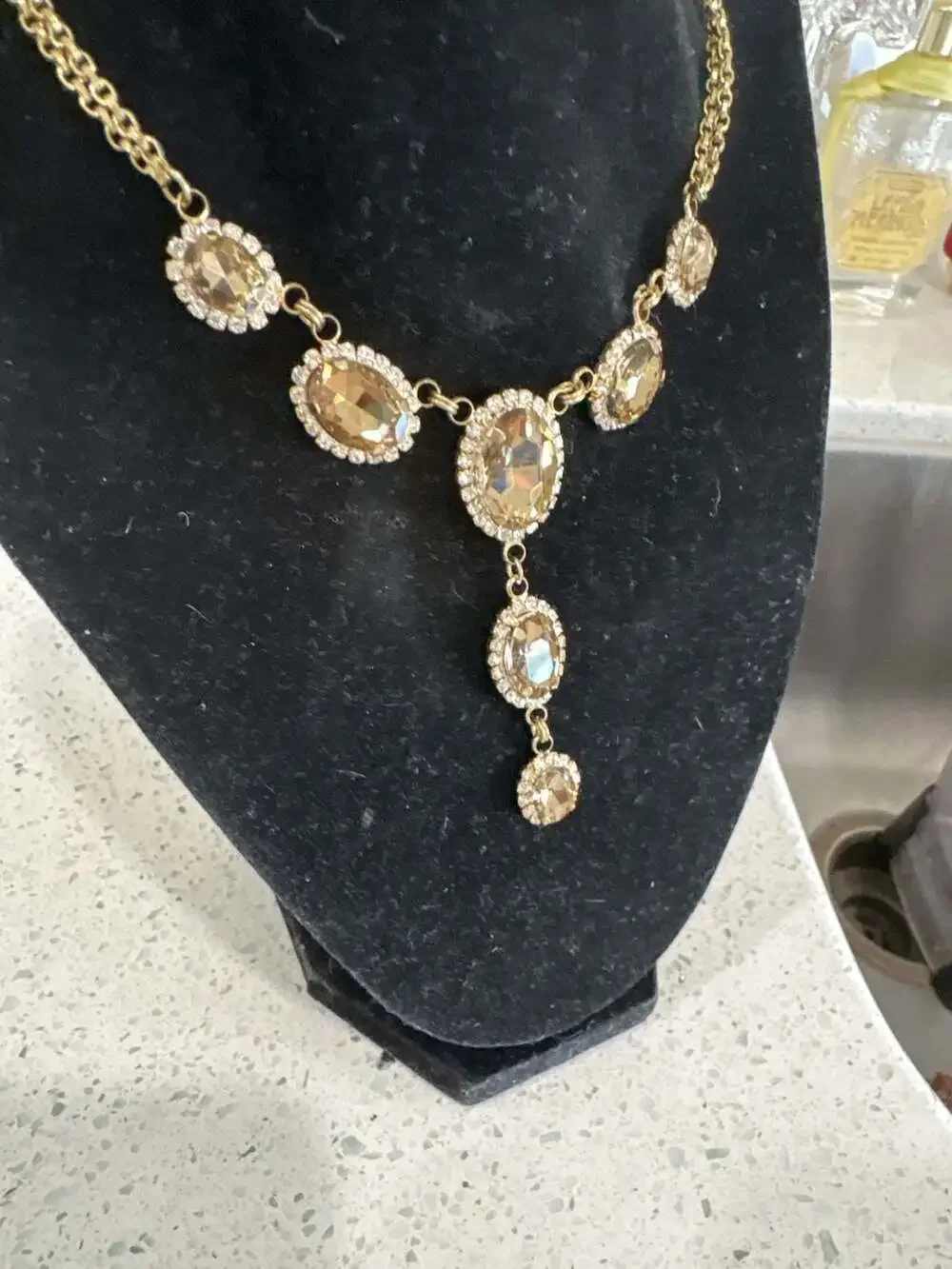 Cézanne Sensitive Skin Gold Tone Champagne Crystal Statement Necklace